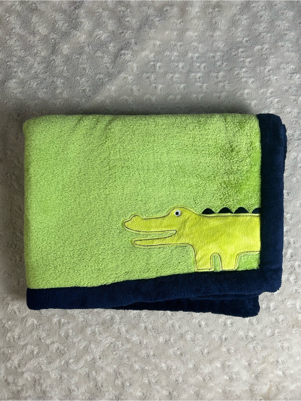 Carter's Green Alligator Baby Blanket Blue Edge Trim Crocodile Gator Plush Lovey